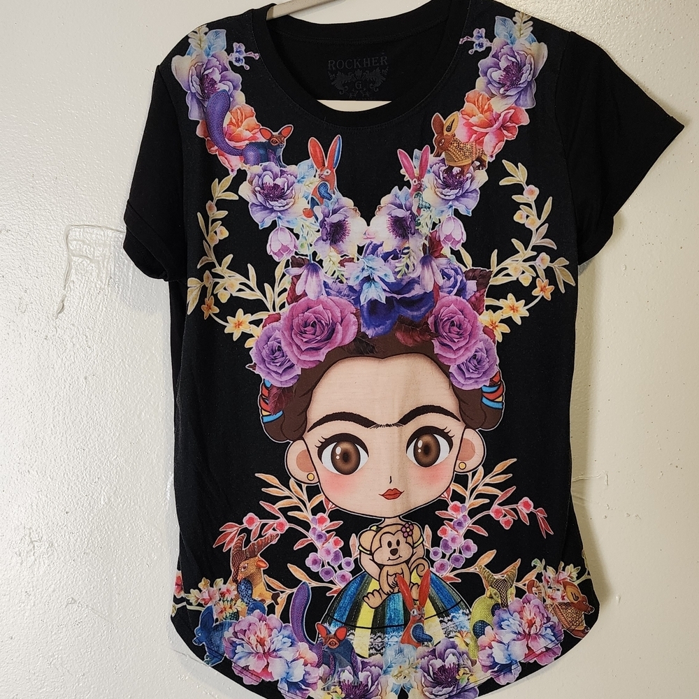 Black Short Sleeve Floral Graphic Tee